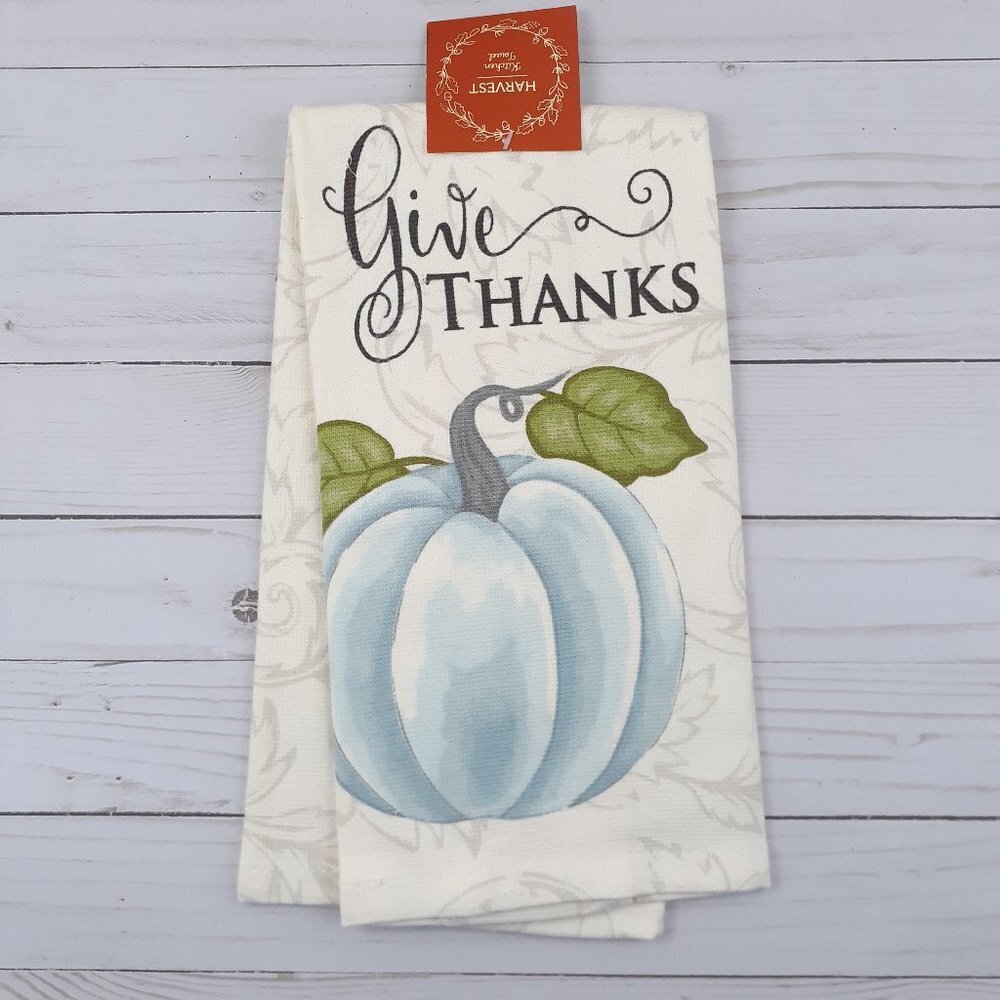 Dual Purpose Kitchen Towel Blue Pumpkin Give Thanks